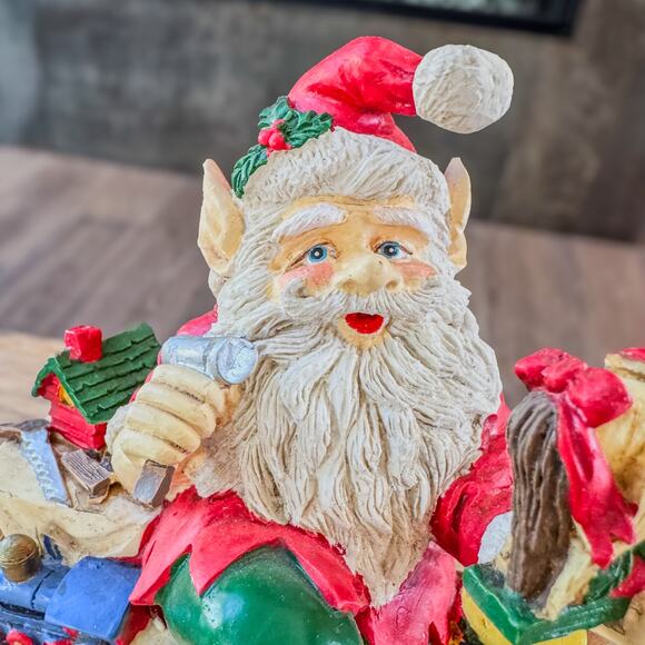 Vintage Christmas Elf Santa Resin Stocking Holder w/ Original Box Whimsy Holiday - Picture 3 of 15